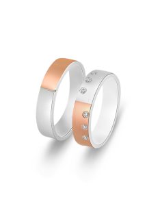   Arany karikagyűrű pár 396-F2854gyfr cirkóniával fehér és rozé arany