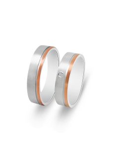   Arany karikagyűrű pár 396-F3850gyfr cirkóniával fehér és rozé arany