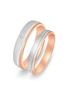   Arany karikagyűrű pár ALM12767gyfr cirkóniával fehér és rozé arany