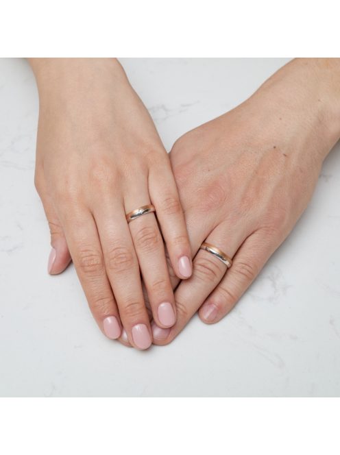 Arany karikagyűrű pár ALM13166gyfr cirkóniával fehér és rozé arany