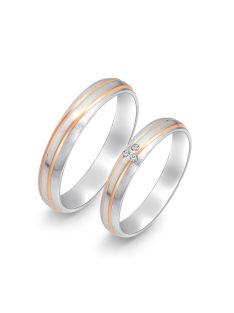   Arany karikagyűrű pár E-ALM13191gyfr cirkóniával fehér és rozé arany