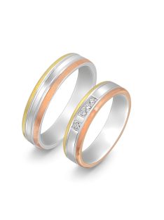   Arany karikagyűrű pár E-ALM14134gysfr cirkóniával sárga, fehér és rozé arany