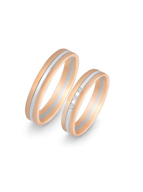 Arany karikagyűrű pár HU RA416gyRFR cirkóniával rozé és fehér arany